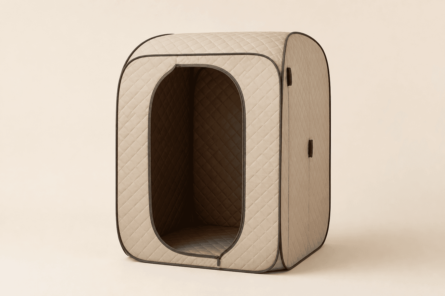 Portable sauna tent on a cream background